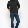 Round neck sweater, buttoned shoulder - Anthracite - 100% recycled