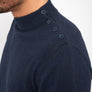 Round neck sweater, buttoned shoulder - Navy - 100% recycled