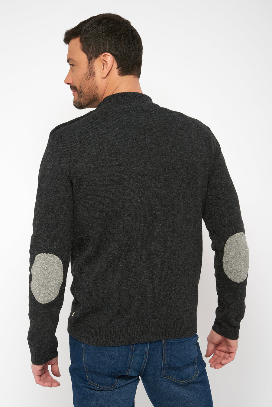 Round neck sweater, buttoned shoulder - Anthracite - 100% recycled