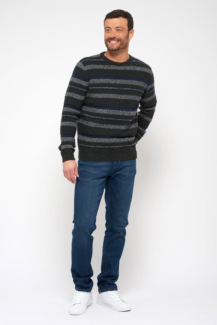 Round neck sweater - striped - 100% recycled