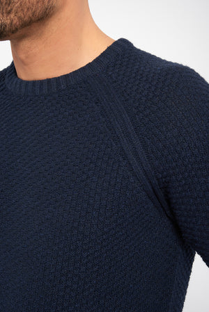 Round neck sweater, raglan sleeves - Navy - 100% recycled